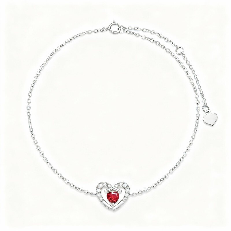 10K White Gold Cubic Zirconia Heart Charm Bracelet-20
