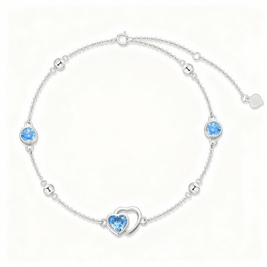 10Kホワイトゴールド キュービックジルコニア ハートチャームブレスレット