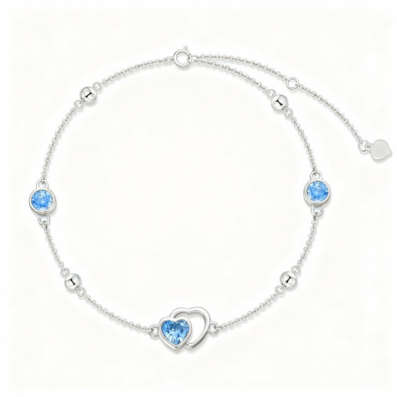 Pulseira com pendente coração em ouro branco 10K e zircónias cúbicas-17