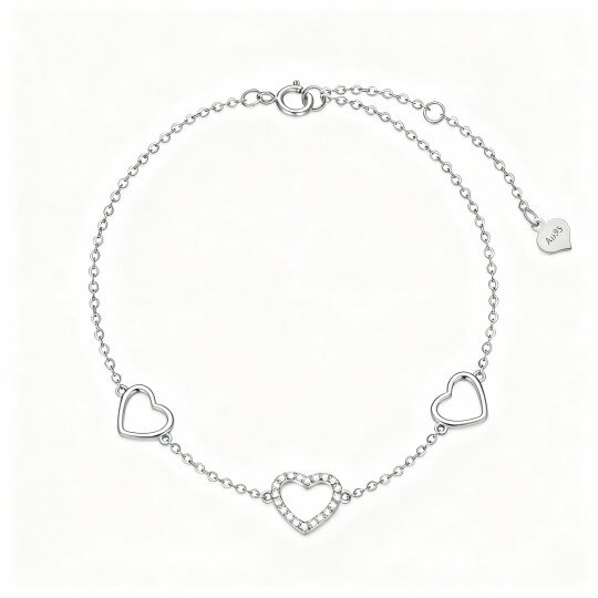 10K White Gold Cubic Zirconia Heart Charm Bracelet