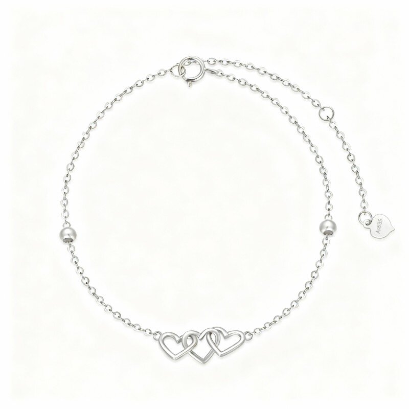 Pulseira em ouro branco 10K com pendente coração-1