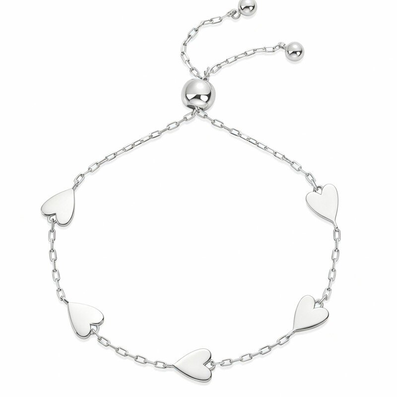 10K White Gold Heart Charm Bracelet-18