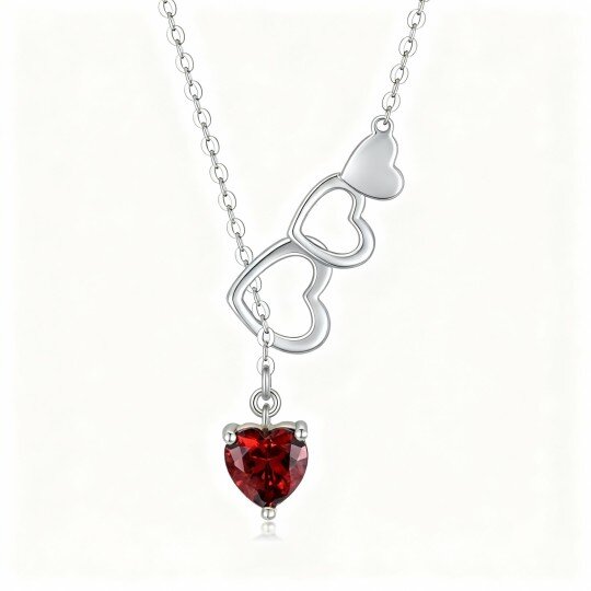 10K White Gold Heart Cut Cubic Zirconia Heart With Heart Adjustable Y Necklace