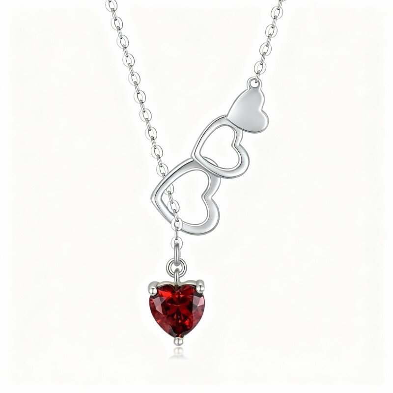 10K White Gold Heart Cut Cubic Zirconia Heart With Heart Adjustable Y Necklace-20