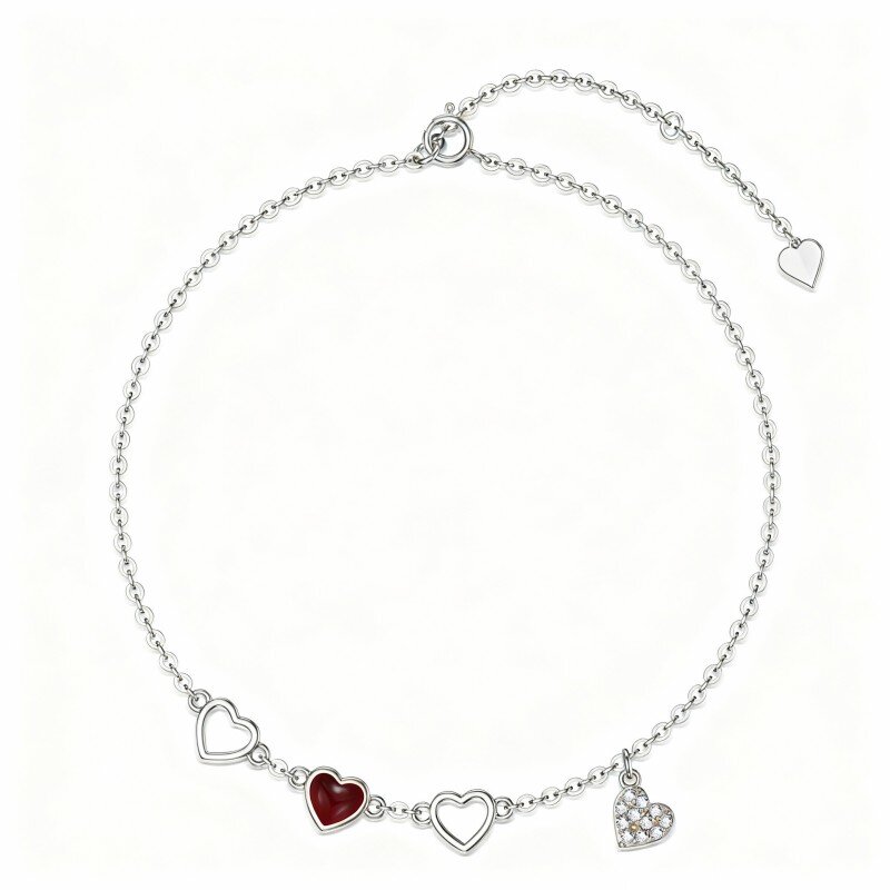 Bracelet en or blanc 10 carats avec breloque cœur en agate taillée en forme de cœur-12