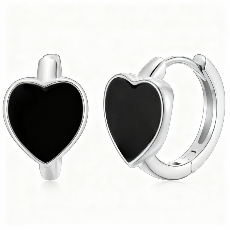 10K Weißgoldene herzförmige Achat-Ohrringe-4