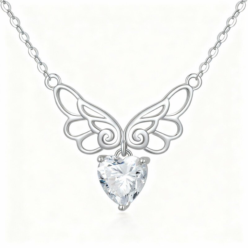 قلادة على شكل جناح ملاك من الذهب الأبيض عيار 10 قيراط، مرصعة بقطع قلب من الزركونيا المكعبة-6