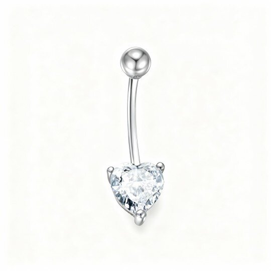 10K White Gold Heart Cut Cubic Zirconia Belly Button Ring