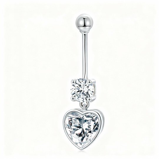 10K White Gold Heart Cut Cubic Zirconia Heart Belly Button Ring