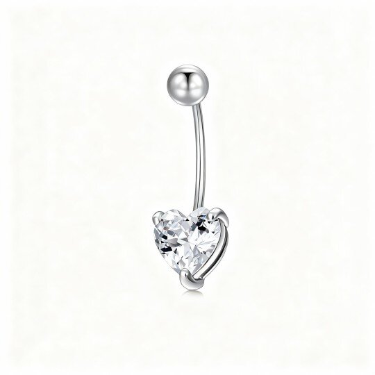 10K White Gold Heart Cut Cubic Zirconia Belly Button Ring