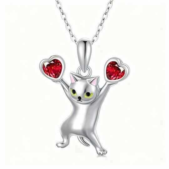 10K White Gold Heart Cut Cubic Zirconia Cat Pendant Necklace
