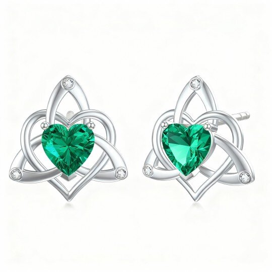 10K White Gold Heart Cut Cubic Zirconia Celtic Knot Stud Earrings