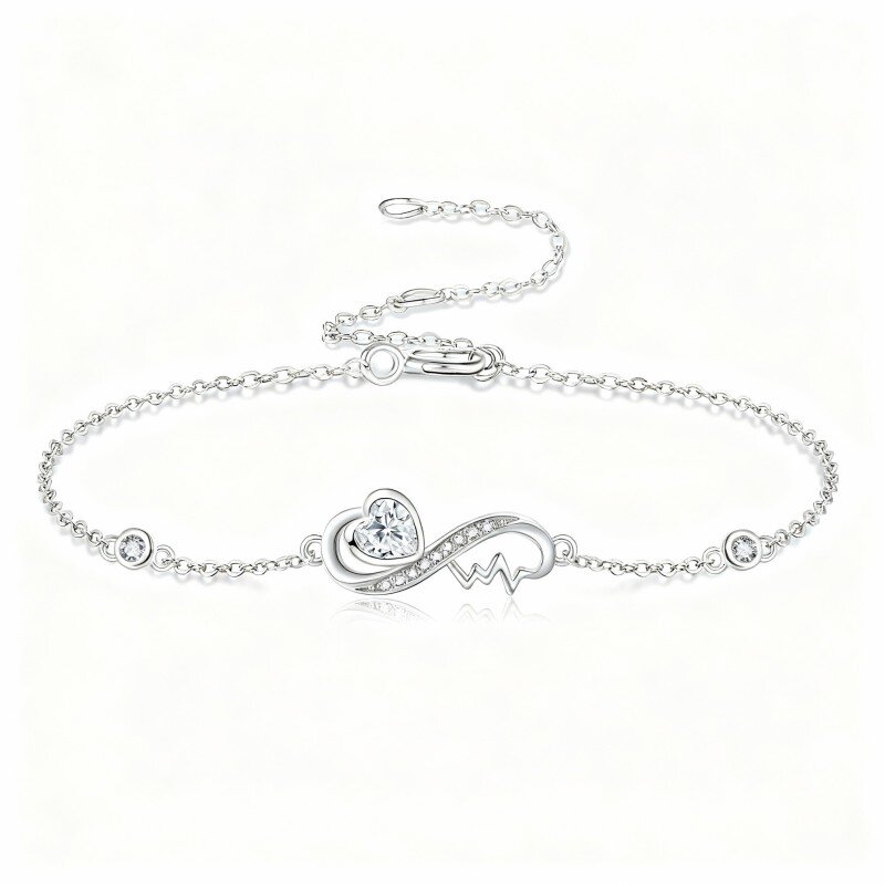 10K White Gold Heart Cut Cubic Zirconia Heart Charm Bracelet-16