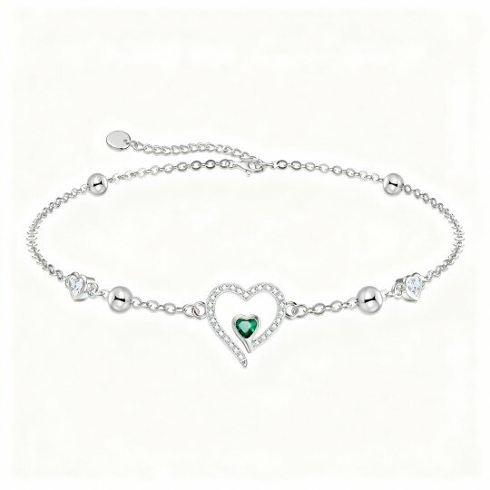 10K White Gold Heart Cut Cubic Zirconia Heart Charm Bracelet