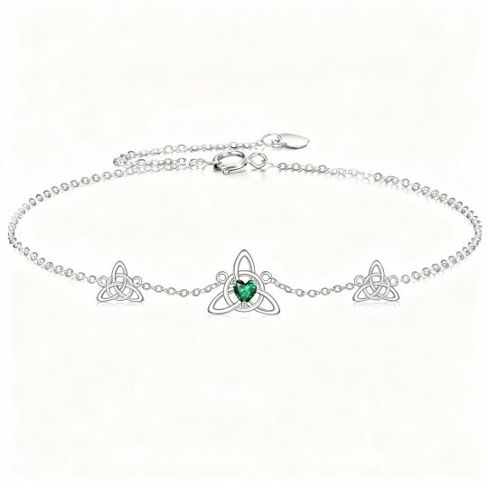 Pulsera con dije de nudo celta de cristal tallado en forma de corazón y oro blanco de 10 quilates