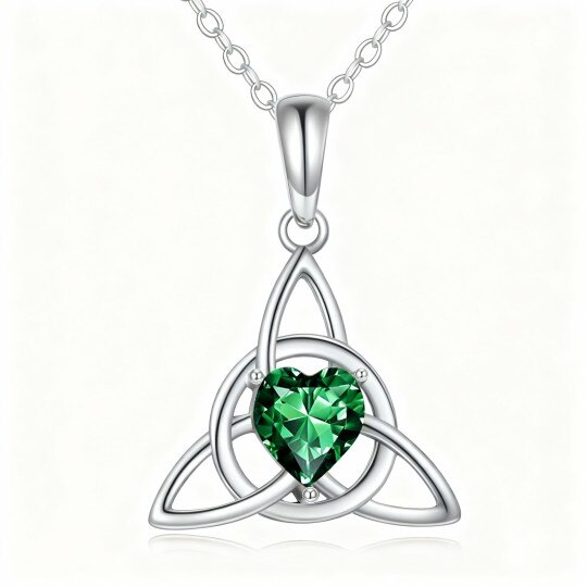 10Kホワイトゴールド ハートカットクリスタル ケルトノットペンダントネックレス