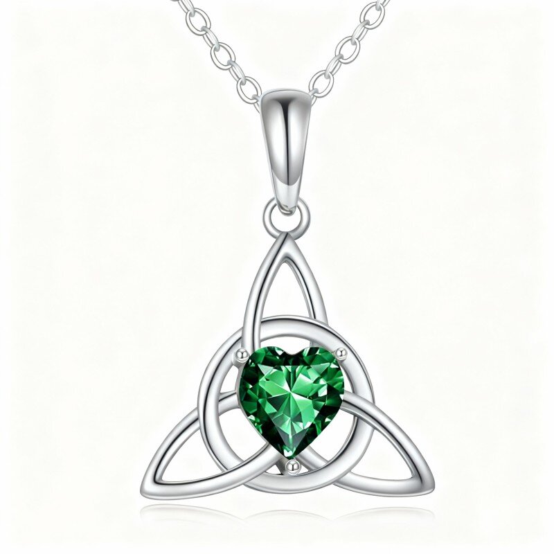 10K White Gold Heart Cut Crystal Celtic Knot Pendant Necklace-6