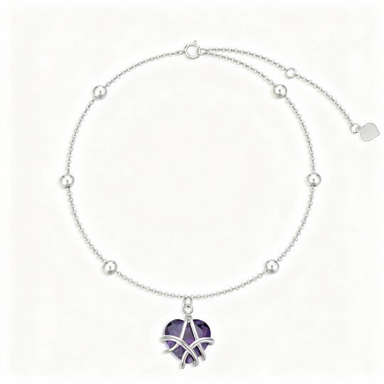 10K White Gold Heart Cut Crystal Heart Charm Bracelet