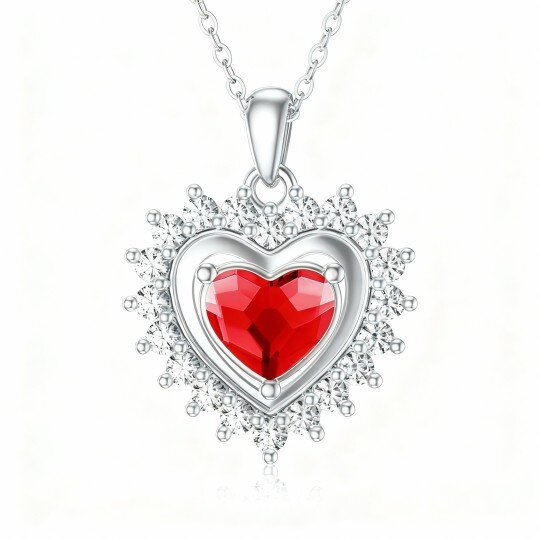 Collier pendentif cœur en or blanc 10 carats, cristal taillé et zircon cubique