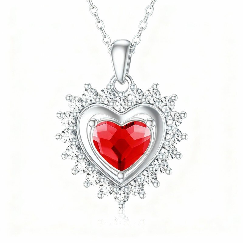 10K White Gold Heart Cut Crystal & Cubic Zirconia Heart Pendant Necklace-2