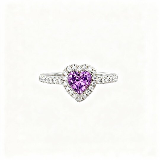 10K White Gold Heart Cut Crystal Heart Ring