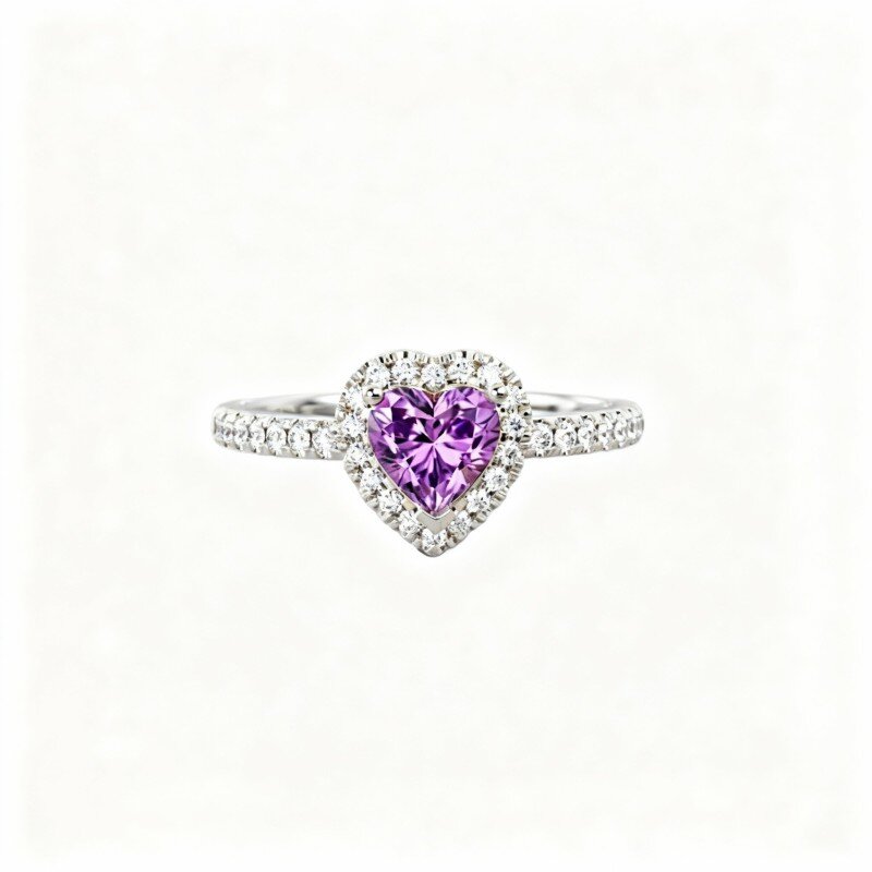 Anillo de corazón de oro blanco de 10 quilates con cristal tallado-1