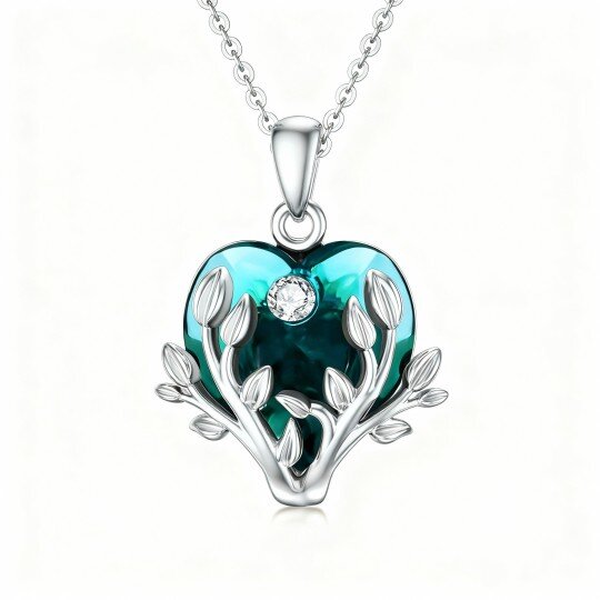 Colar com pendente Árvore da Vida em ouro branco 9K com cristal lapidado em forma de coração