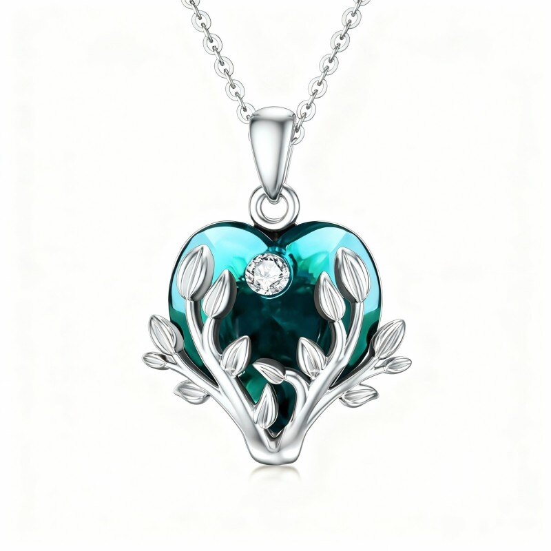 قلادة شجرة الحياة من الذهب الأبيض عيار 18 قيراطًا مرصعة بكريستال مقطوع على شكل قلب-1