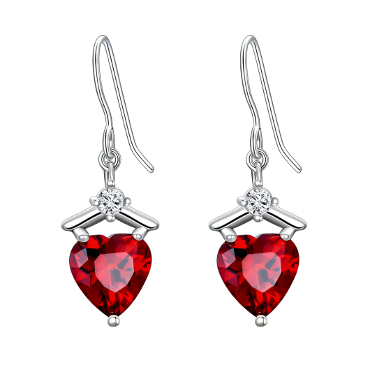 أقراط متدلية على شكل قلب من الذهب الأبيض عيار 10 قيراط مرصعة بالزركونيا المكعبة