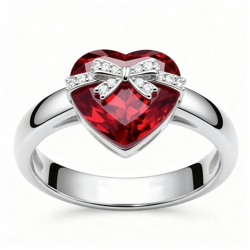 Pierścionek zaręczynowy z białego złota próby 10K w kształcie serca-1