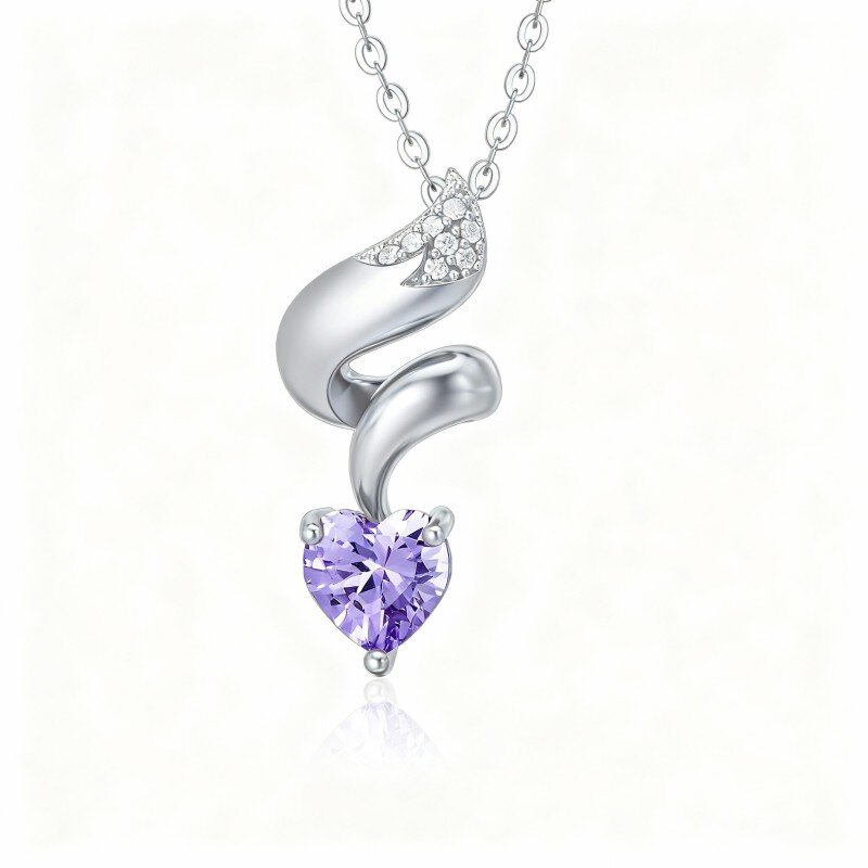 10K White Gold Heart Cut Cubic Zirconia Fox Pendant Necklace-10