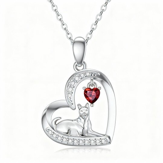 Collier pendentif cheval et cœur en or blanc 10 carats avec zircon cubique taille cœur et grenat