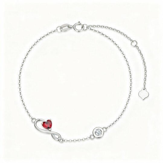 10K White Gold Heart Cut Cubic Zirconia Infinity Symbol Charm Bracelet