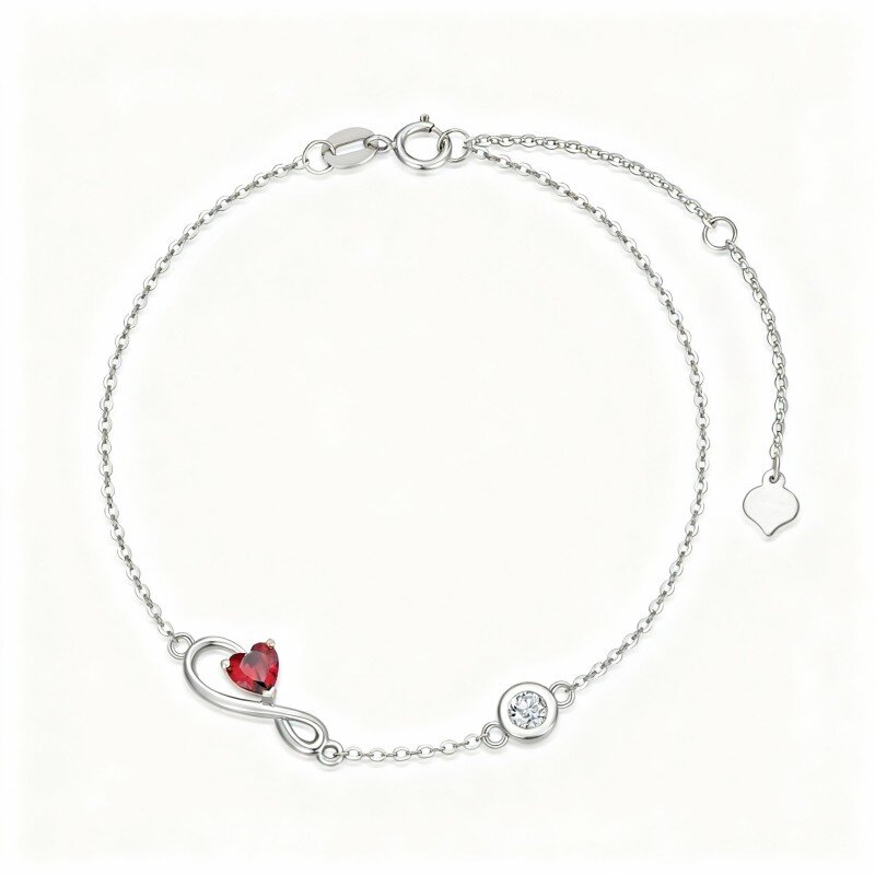 10K White Gold Heart Cut Cubic Zirconia Infinity Symbol Charm Bracelet-12