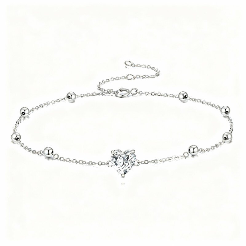 Armband aus 10-karätigem Weißgold mit herzförmigem Moissanit-Herzanhänger-1
