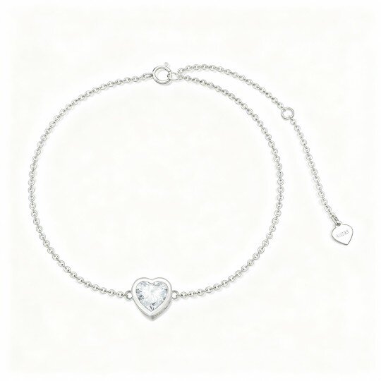 Bracelet en or blanc 10 carats avec breloque cœur en moissanite taille cœur