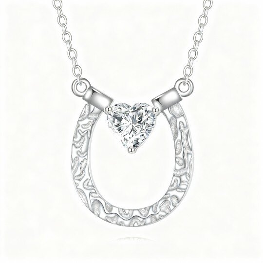 10K White Gold Heart Cut Moissanite Horseshoe Pendant Necklace