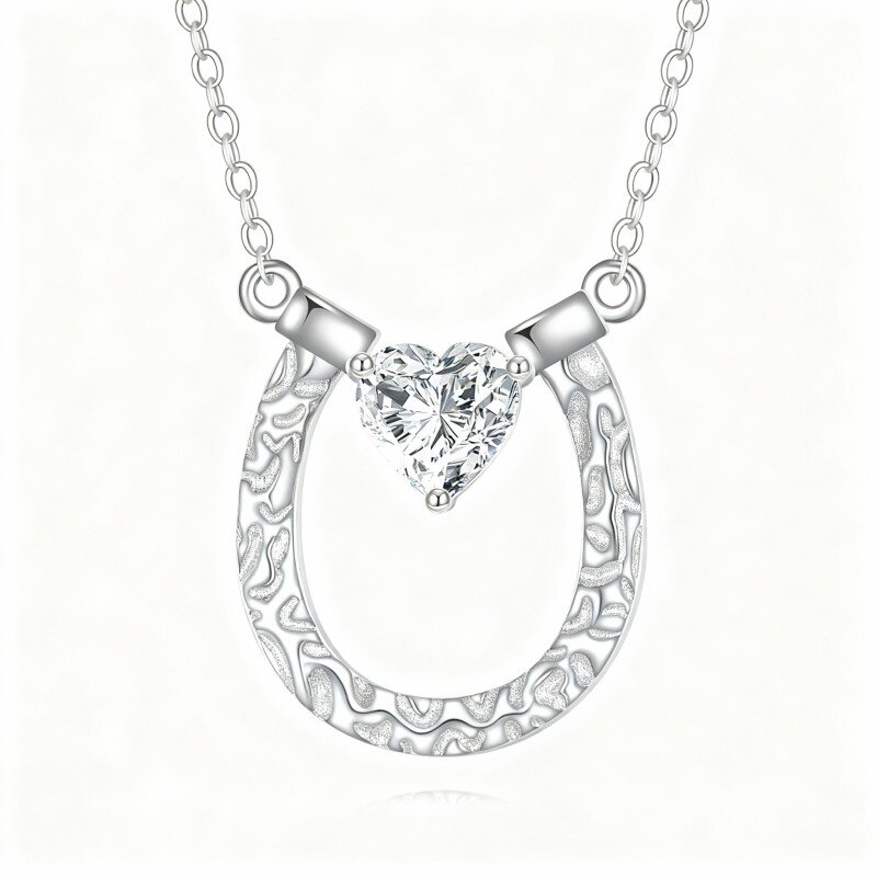 Collana con ciondolo a forma di ferro di cavallo in moissanite taglio cuore in oro bianco 10K-15