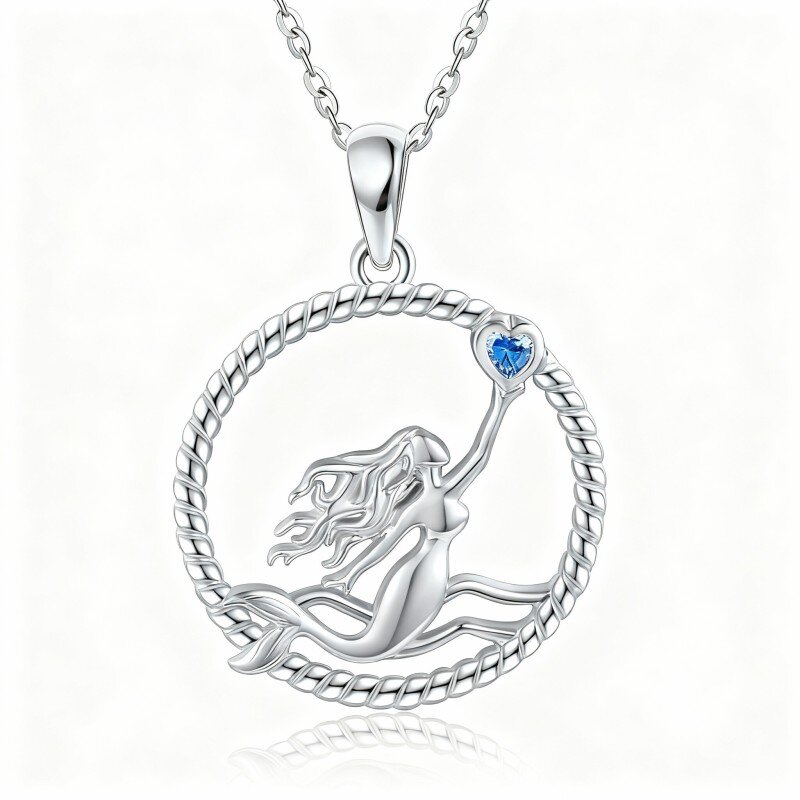 10K White Gold Heart Cut Moissanite Mermaid Pendant Necklace-1