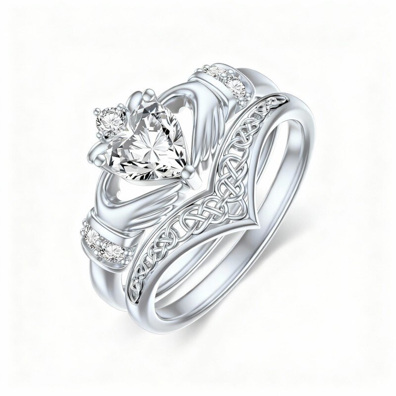 10K White Gold Heart Cut Moissanite Personalized Engraving Stackable Ring-2