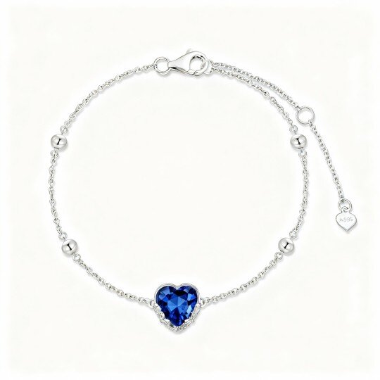 10K White Gold Heart Cut Moonstone Heart Charm Bracelet