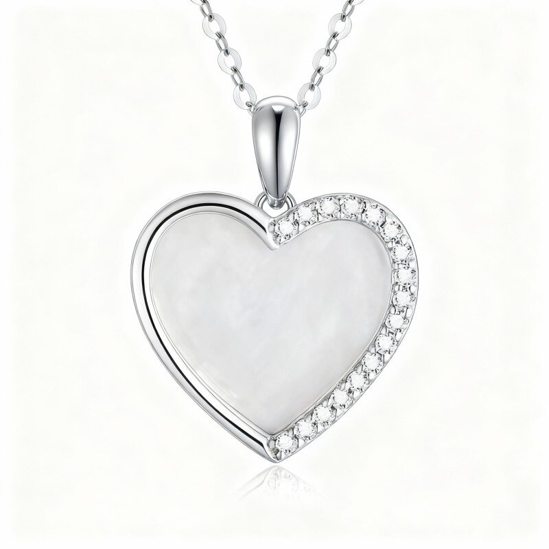 Halskette aus 10-karätigem Weißgold mit herzförmigem Perlmuttanhänger-15