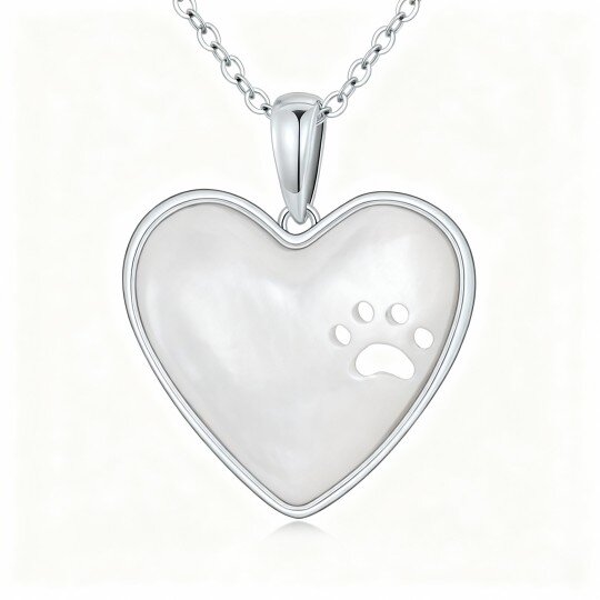 10K White Gold Heart Cut Mother Of Pearl Heart Pendant Necklace