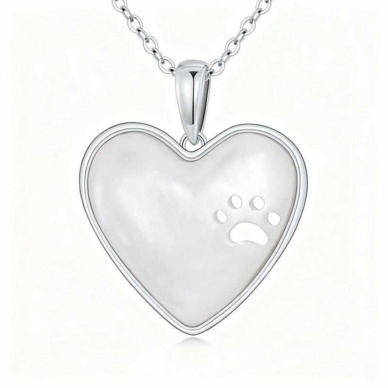 10K White Gold Heart Cut Mother Of Pearl Heart Pendant Necklace-3