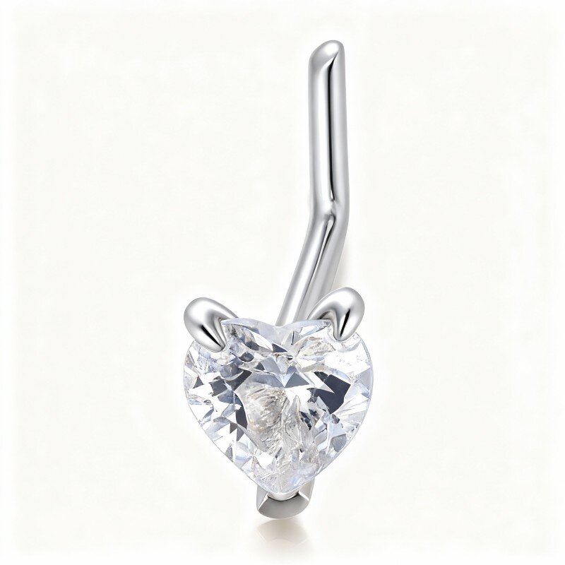 10K White Gold Heart Cut Cubic Zirconia Nose Ring-6