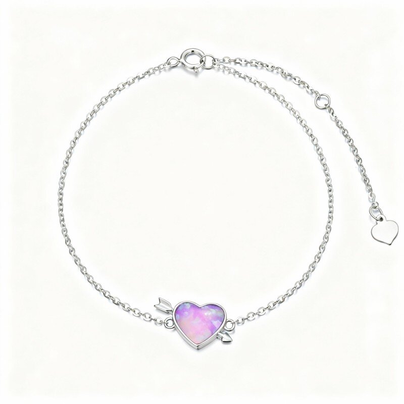 Armband aus 10-karätigem Weißgold mit herzförmigem Opalanhänger-1