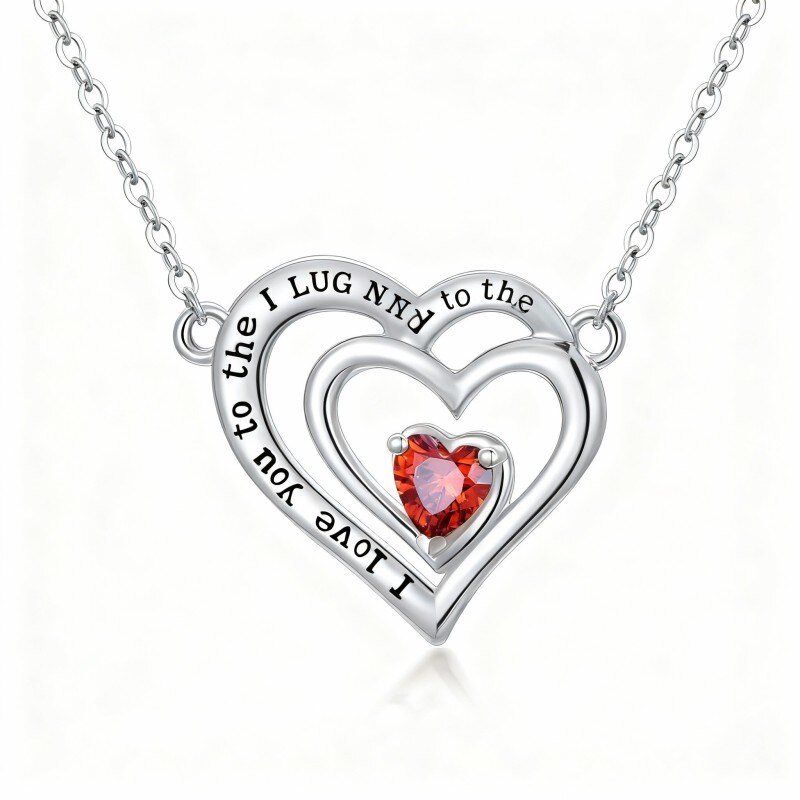 قلادة على شكل قلب من الذهب الأبيض عيار 10 قيراط مع كلمة محفورة-1