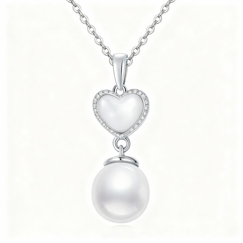 Collar con colgante de corazón tallado en oro blanco de 14 quilates-1