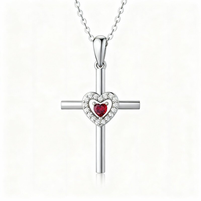 Colar com pendente coração em ouro branco 10K com zircónias cúbicas em forma de coração-6