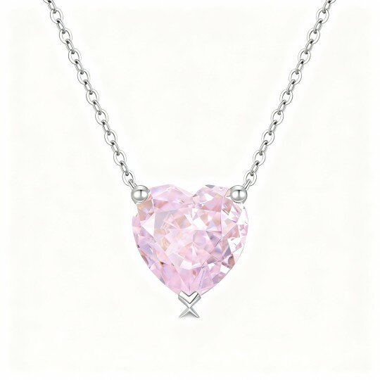 Collier pendentif cœur en or blanc 10 carats et zircon cubique